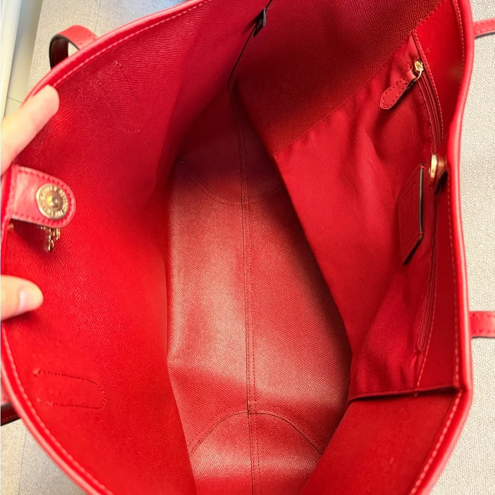 Coach Brown Signature Canvas Tote with Red Trim - Picture 3 of 10